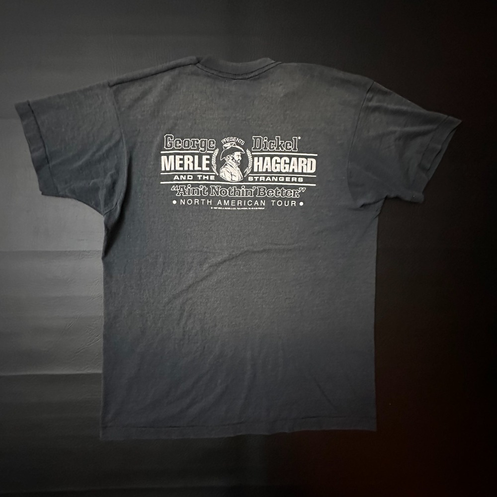 Vintage Merle Haggard T Shirt Mens Large Black Faded 1980s Single Stitch Band T